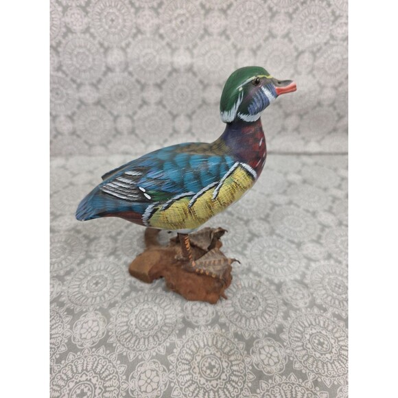 Colorful Wooden Duck Bird Figurine Sculpture Wood Duck Decoy Rustic Decor - Picture 4 of 8